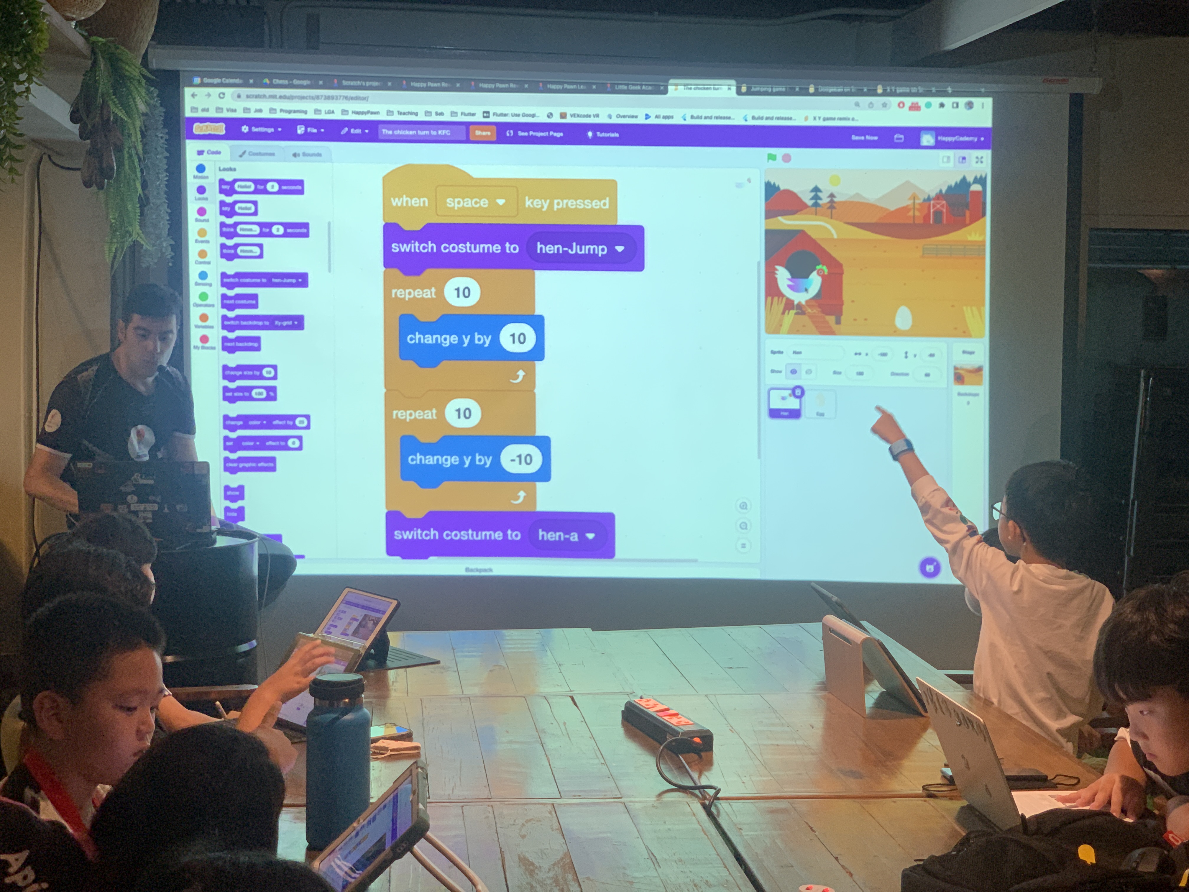 Scratch coding class on projector